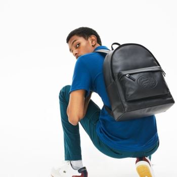 Lacoste L.12.12 Casual Embossed Lettering Leather Backpack Pánské - Batoh Černé | CZ-rSG7qC